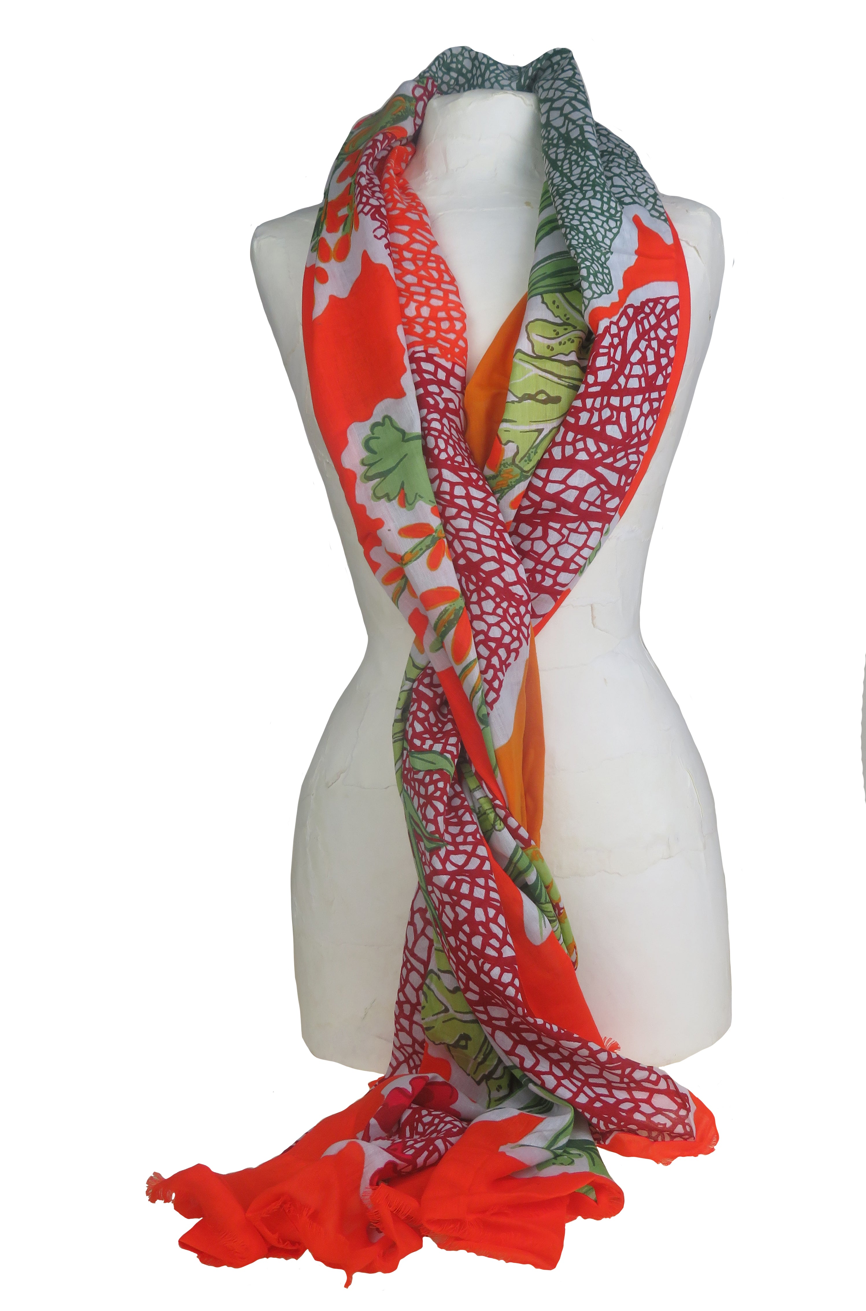 "Corail" orange - Paréo en coton