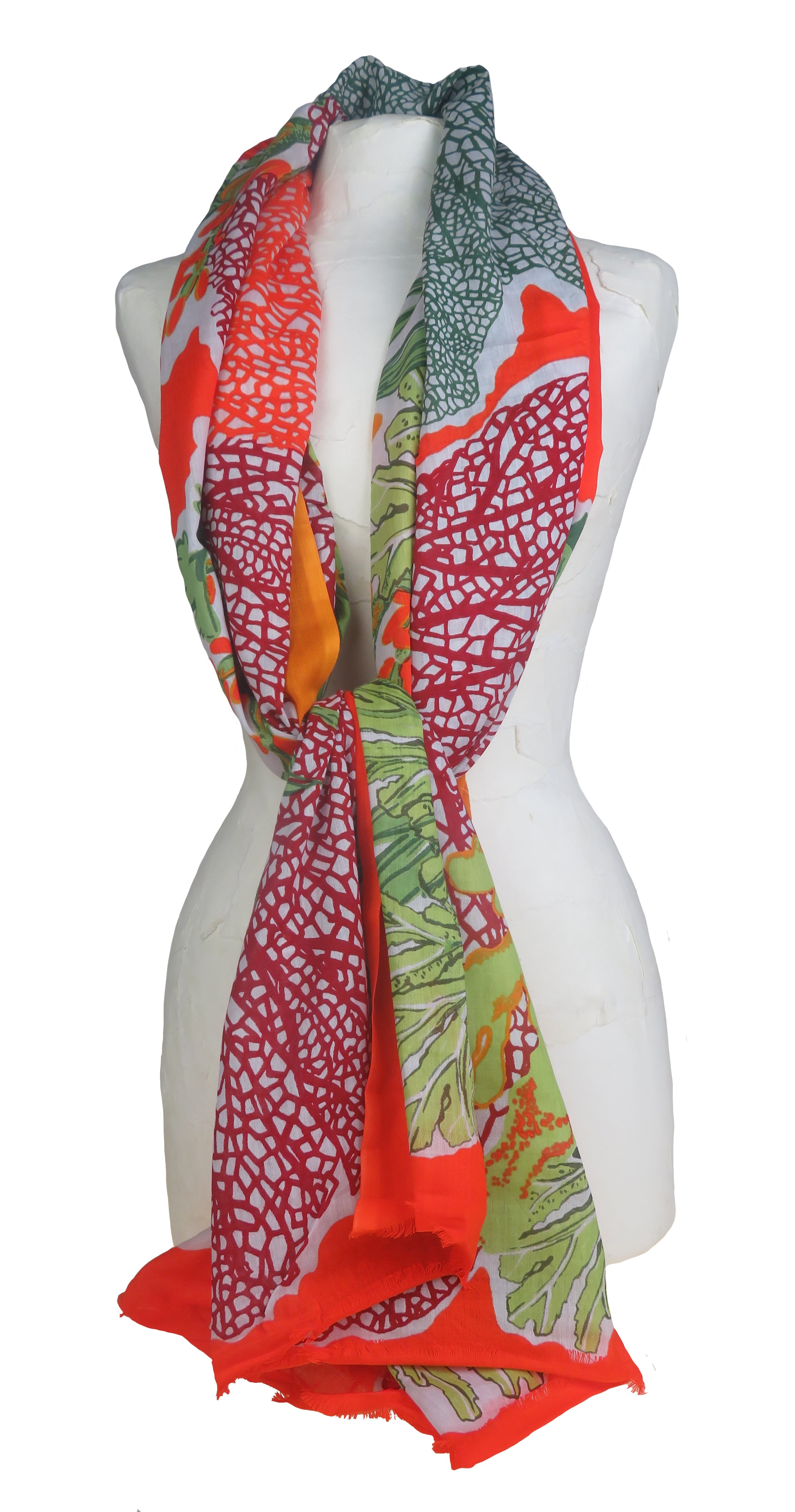 "Corail" orange - Paréo en coton
