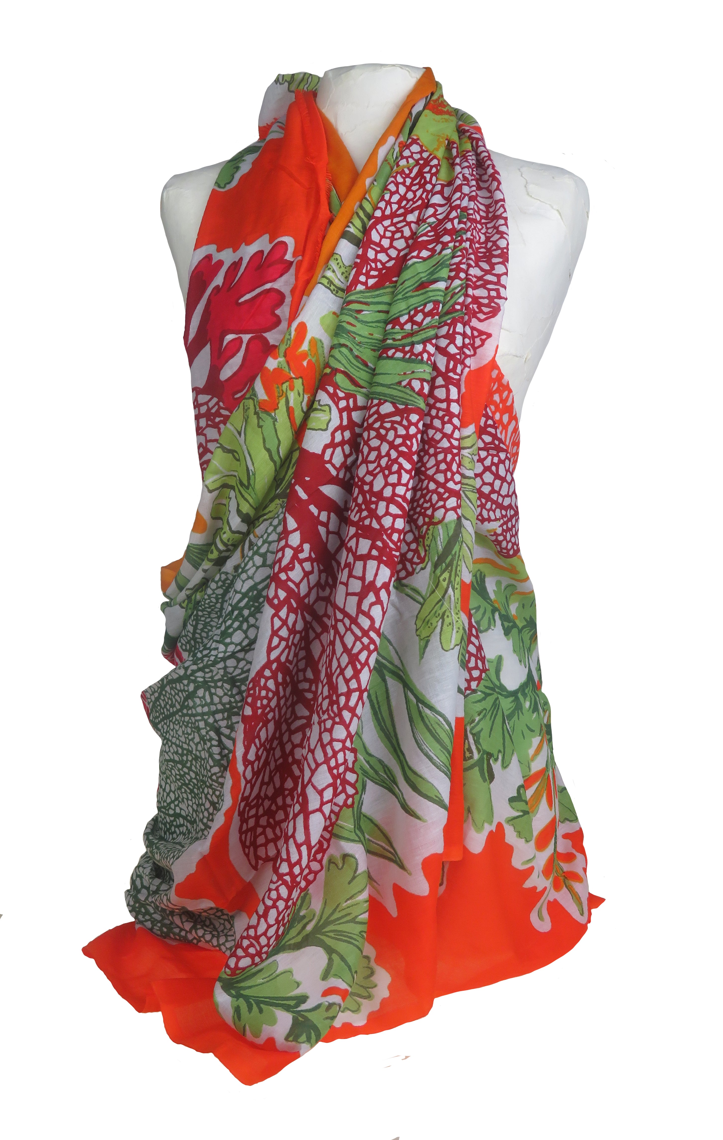"Corail" orange - Paréo en coton