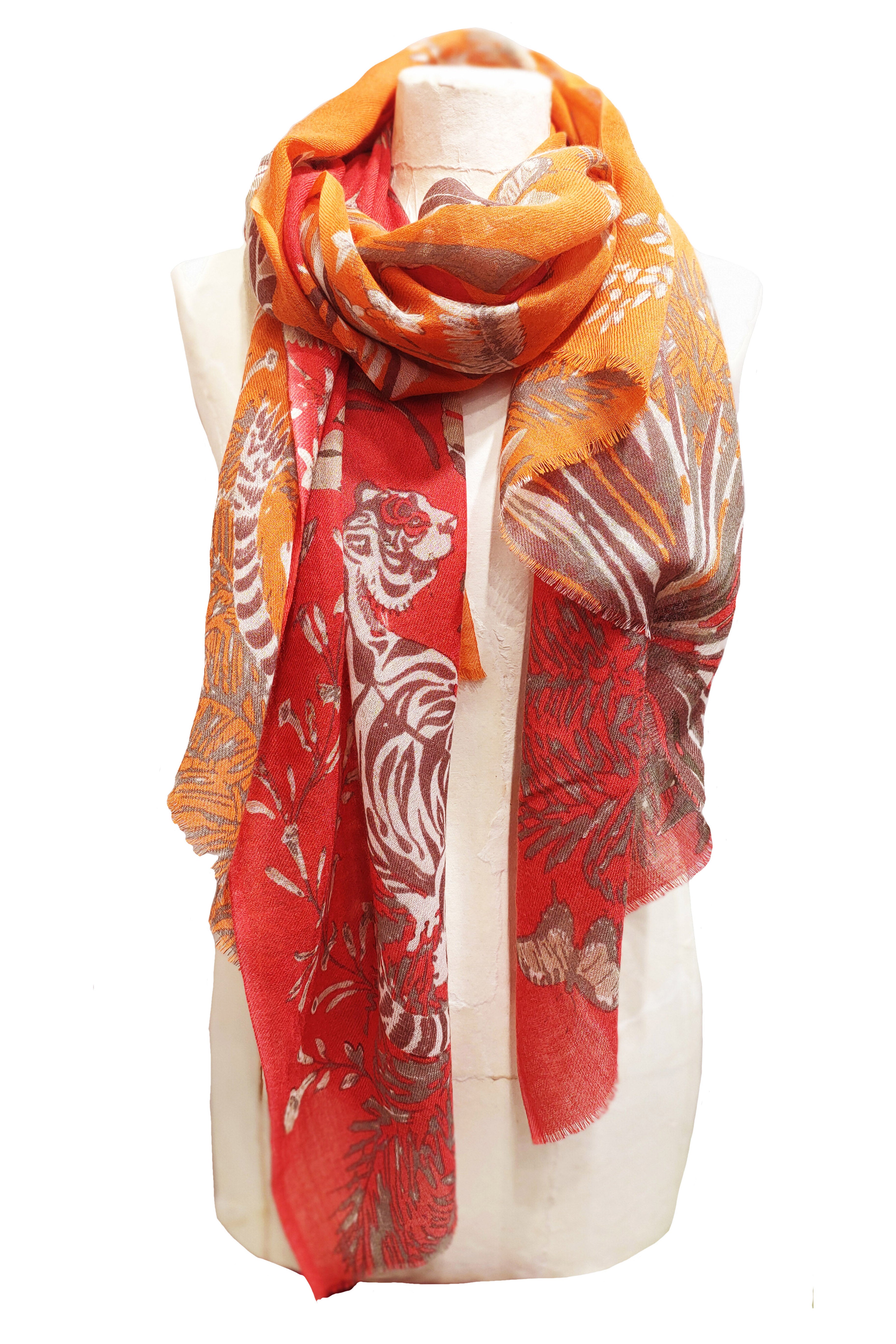 Safari Wool Stole - Orange/Red 